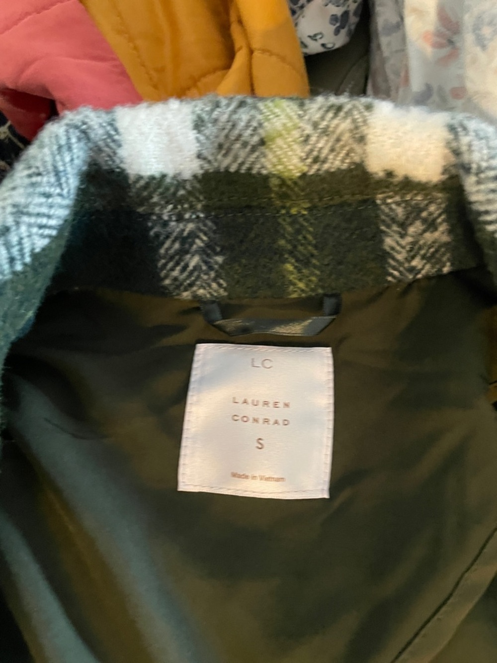 LC Lauren Conrad Green Plaid Trench Coat